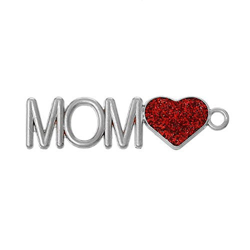 Love Mom with Red Heart Charm Pendant