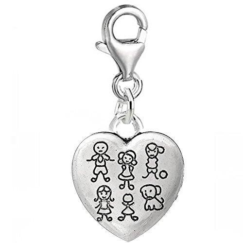 Family/Kids Heart or Round Clip On Pendant w/ Lobster Clasp (Family Heart) - Sexy Sparkles Fashion Jewelry