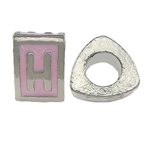 "H" Letter Triangle Charm Beads Pink Spacer for Snake Chain Charm Bracelet