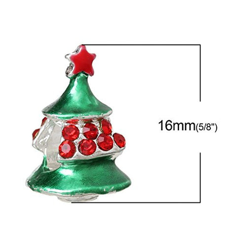 Christmas tree w/red & Green Rhinestones Bead for European Snake Chain Charm Bracelet - Sexy Sparkles Fashion Jewelry - 2