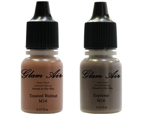 Airbrush Makeup Foundation Matte M14 Toasted Walnut and M16 Espresso Water-based Makeup Lasting All Day 0.25 Oz Bottle By Glam Air - Sexy Sparkles Fashion Jewelry