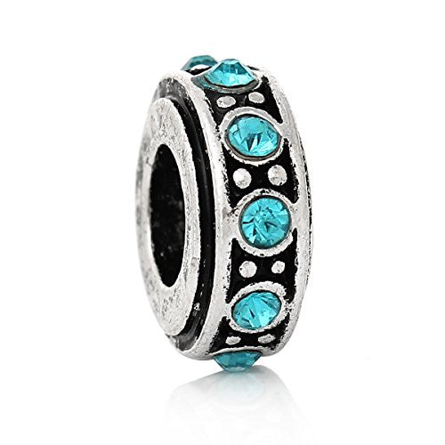 Mothers Day Jewelry Round Pattern With Aqua Rhinestones for snake chain charm Bracelet - Sexy Sparkles Fashion Jewelry - 1