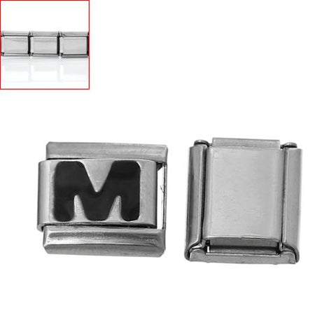 Italian Charm Bracelet Link Square Silver Tone Alphabet Letter (M) - Sexy Sparkles Fashion Jewelry - 3