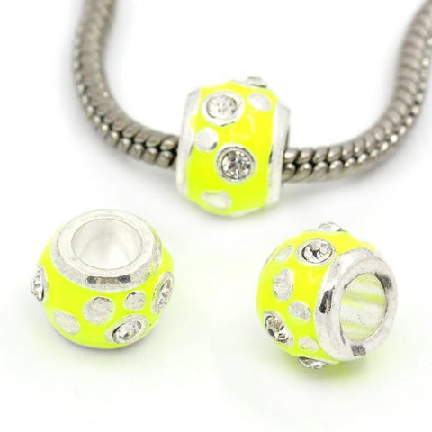 European Charm Beads Column Silver Plated Clear Rhinestone Enamel yellow - Sexy Sparkles Fashion Jewelry - 2