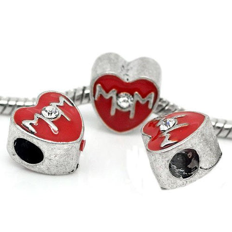 Mother Day Mom Red Heart European Bead Compatible for Most European Snake Chain Bracelet - Sexy Sparkles Fashion Jewelry - 3