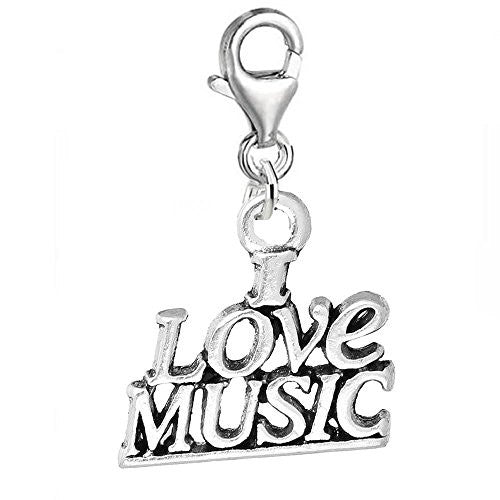Clip on I Love Music Charm Pendant for Bracelet or Necklaces - Sexy Sparkles Fashion Jewelry