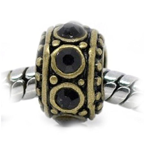 Bronze with Black  Rhinestone Spacer Charm European Bead Compatible for Most European Snake Chain Bracelet - Sexy Sparkles Fashion Jewelry - 1