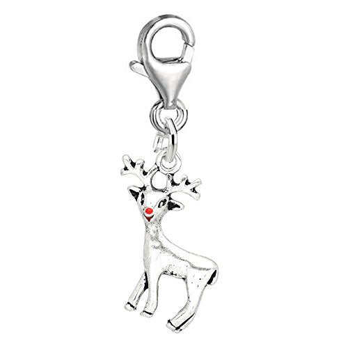 Christmas Reindeer with Red Nose Charm for European Clip on Jewelry with Lobster Clasp - Sexy Sparkles Fashion Jewelry