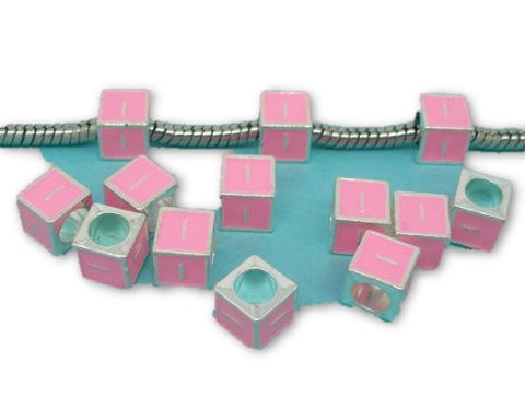 "I" Letter Square Charm Beads Pink Enamel European Bead Compatible for Most European Snake Chain Charm Bracelet - Sexy Sparkles Fashion Jewelry