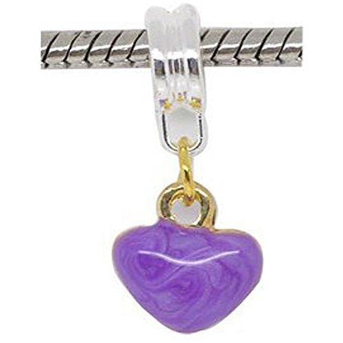 Two Tone Enamel Purple Hearts Charm Bead Dangle in Assorted s