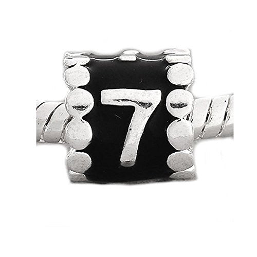 Black Enamel Number 7 Charm Compatible with European Snake Chain Charm Bracelet