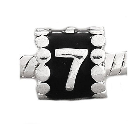 Black Enamel Number 7 Charm Compatible with European Snake Chain Charm Bracelet - Sexy Sparkles Fashion Jewelry - 1