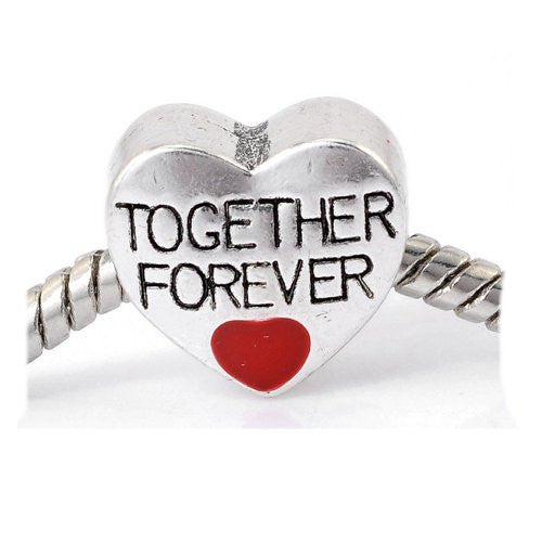 Together Forever Love Heart Charm European Bead Compatible for Most European Snake Chain Bracelet - Sexy Sparkles Fashion Jewelry - 1