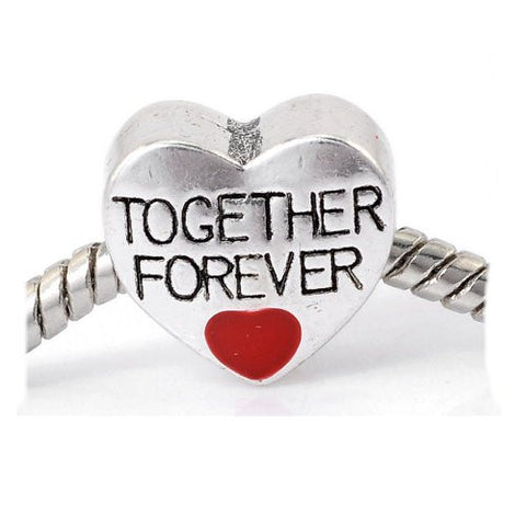 Together Forever Love Heart Charm European Bead Compatible for Most European Snake Chain Bracelet - Sexy Sparkles Fashion Jewelry - 1