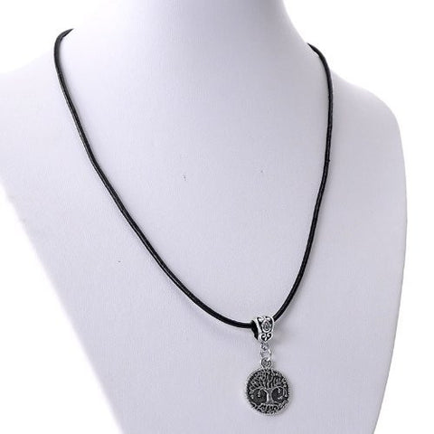 Cowhide Leather Pendent Necklace with Tree of Life (Locks with Lobster Clasp) 43cm Long - Sexy Sparkles Fashion Jewelry - 3