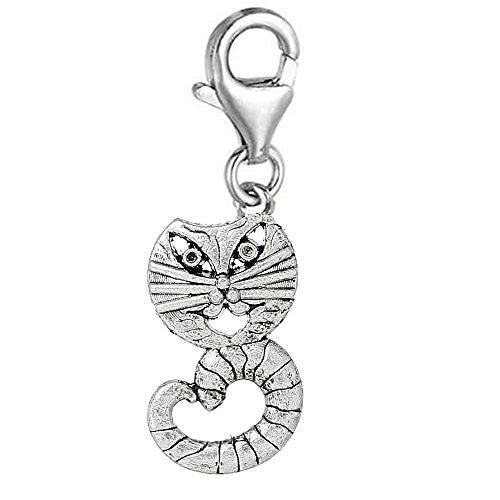 Lovely Cat Clip On Charm Pendant for European Charm Jewelry w/ Lobster Clasp
