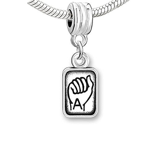 Sign Lauguage Charms Alphabet Letter European Bead Compatible for Most European Snake Chain Bracelet (A)