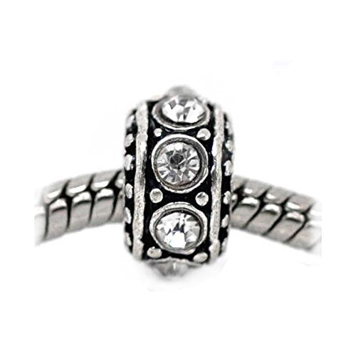 April Birthstone Antique Silver Rhinestone Spacer Beads Fit European Bracelet