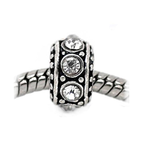 April Birthstone Antique Silver Rhinestone Spacer Beads Fit European Bracelet - Sexy Sparkles Fashion Jewelry - 1