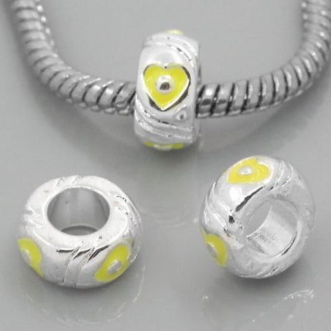 European Charm Beads Silver Plated Heart Carved Enamel Yellow - Sexy Sparkles Fashion Jewelry - 2