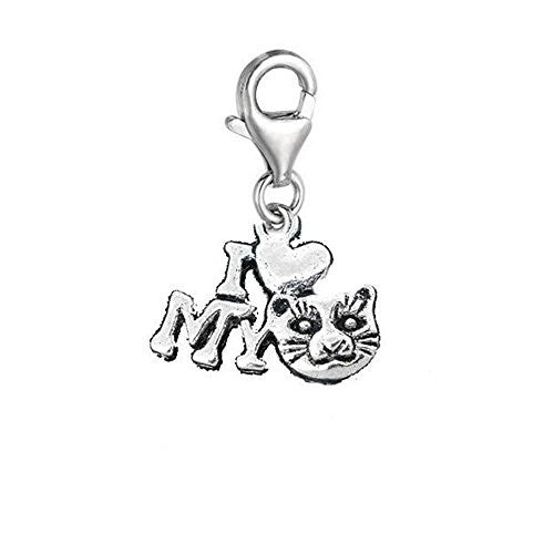I Love Cat Charm Pendant for European Clip on Charm Jewelry w/ Lobster Clasp