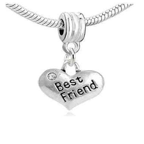 2 Sided Heart w/Crystal Stones For Snake Chain  "Best Friend"