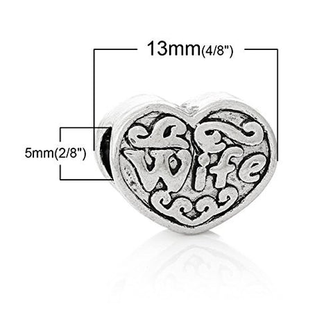"Wife" Heart Bead European Bead Compatible for Most European Snake Chain Bracelet - Sexy Sparkles Fashion Jewelry - 2