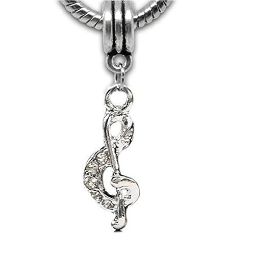 Musical Note with Clear  Crystals Dangle European European Bead Compatible for Most European Snake Chain Bracelet