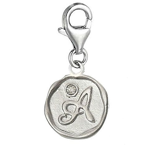 Alphabet A Letter Charm Pendant for European Clip on Charm Jewelry w/ Lobster Clasp