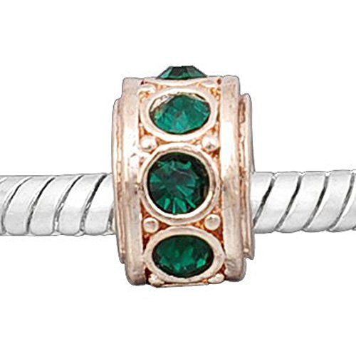 Dark Green Birthstone  Rose Gold Tone Charm European Bead Compatible for Most European Snake Chain Bracelet - Sexy Sparkles Fashion Jewelry