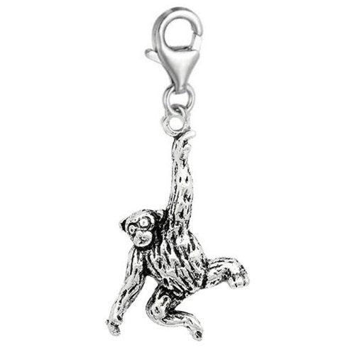 Clip on Monkey Charm Dangle Pendant for European Clip on Charm Jewelry with Lobster Clasp
