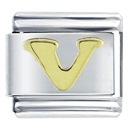 Gold plated base Letter V Italian Charm Bracelet Link