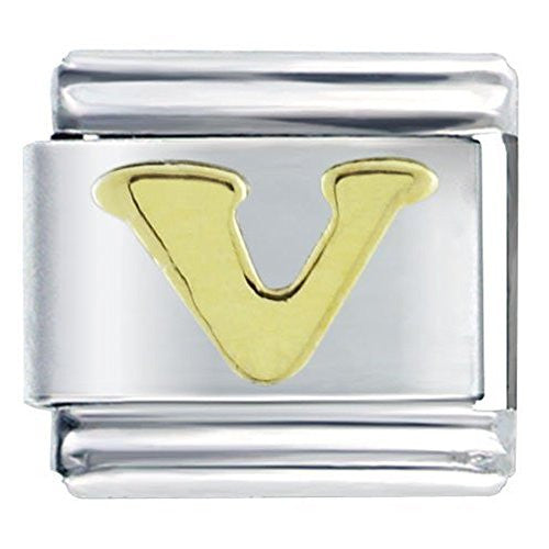 Gold plated base Letter V Italian Charm Bracelet Link - Sexy Sparkles Fashion Jewelry - 1