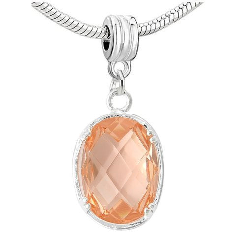 Oval Sparkly Pink Cubic Zircon Dangling Charm European Bead Compatible for Most European Snake Chain Bracelet - Sexy Sparkles Fashion Jewelry