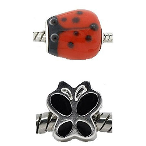 Set of Two (2) charms Love Bug & Butterfly Charm Beads for European Snake Chain Charm Bracelets - Sexy Sparkles Fashion Jewelry - 1