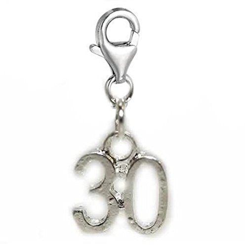 Clip on Number 30 Dangle Charm Pendant for European Clip on Charm Jewelry w/ Lobster Clasp