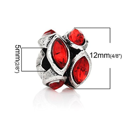 European Style Charm Beads Oval Antique Silver Red Rhinestone - Sexy Sparkles Fashion Jewelry - 3