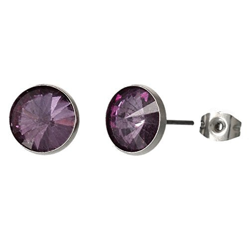 February Birthstone Stainless Steel Post Stud Earrings with  Rhinestone - Sexy Sparkles Fashion Jewelry - 1
