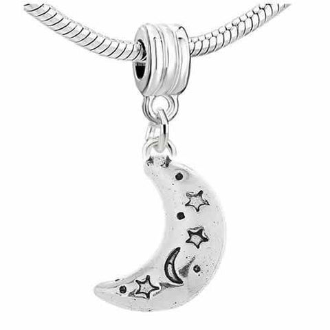 Moon Charm with Carved Stars and Moon Dangle European Bead Compatible for Most European Snake Chain Bracelet - Sexy Sparkles Fashion Jewelry - 2
