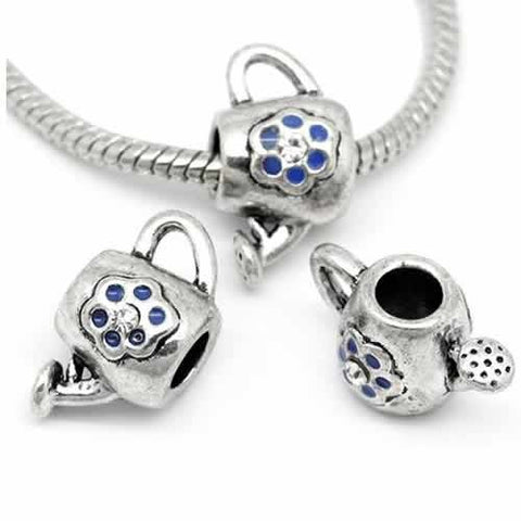 Blue Flower Pattern Carved with  Rhinestones European Bead Compatible for Most European Snake Chain Bracelet - Sexy Sparkles Fashion Jewelry - 2