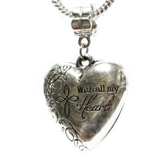 One (1) Silver Tone With All My Heart Charm for Necklace - Sexy Sparkles Fashion Jewelry
