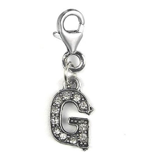 Clip on Letter G Dangle Charm Pendant for European Clip on Charm Jewelry w/ Lobster Clasp