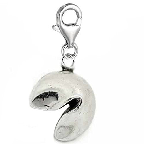 Clip on Fortune Cookie Dangle Charm Pendant for European Clip on Charm Jewelry w/ Lobster Clasp