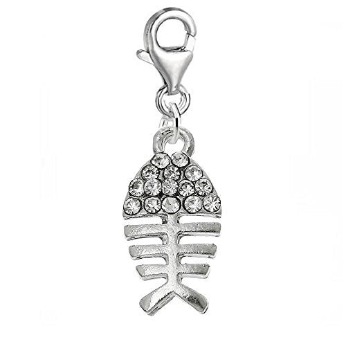 Fish Bone Charm Pendant for European Jewelry w/ Lobster Clasp
