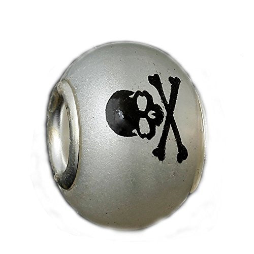 Skull Crossbones on Murano Glass Charm Bead - Sexy Sparkles Fashion Jewelry - 1