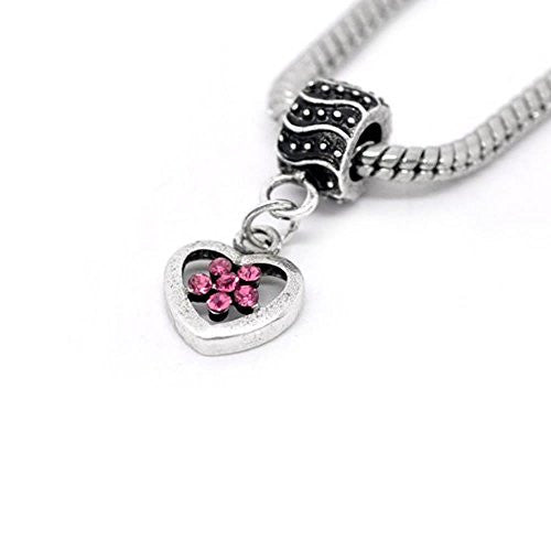 Heart Charm W/pink  Crystals Charm Bead - Sexy Sparkles Fashion Jewelry - 1