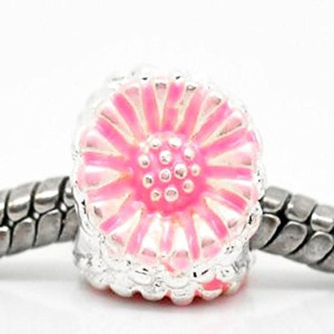 Pink Daisy Charm Spacer Beads For Snake Chain Charm Bracelet - Sexy Sparkles Fashion Jewelry - 2