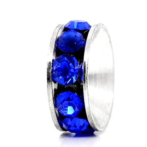 Silver Tone Royal Blue Rhinestone Rondelle Spacer Beads Fit European Bracelet - Sexy Sparkles Fashion Jewelry - 1