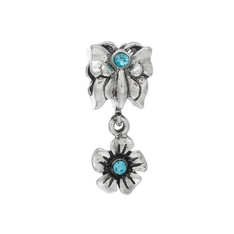 Butterfly with Flowercharm Bead w/ Light Blue Crystals Compatible W/most European Snake Chain Bracelet - Sexy Sparkles Fashion Jewelry - 1