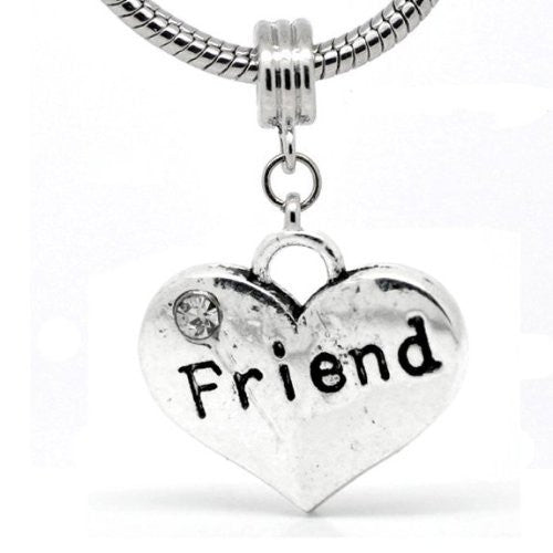 2 Sided Heart Charm (Friend)Spacer Bead for European Snake Chain Charm Bracelet